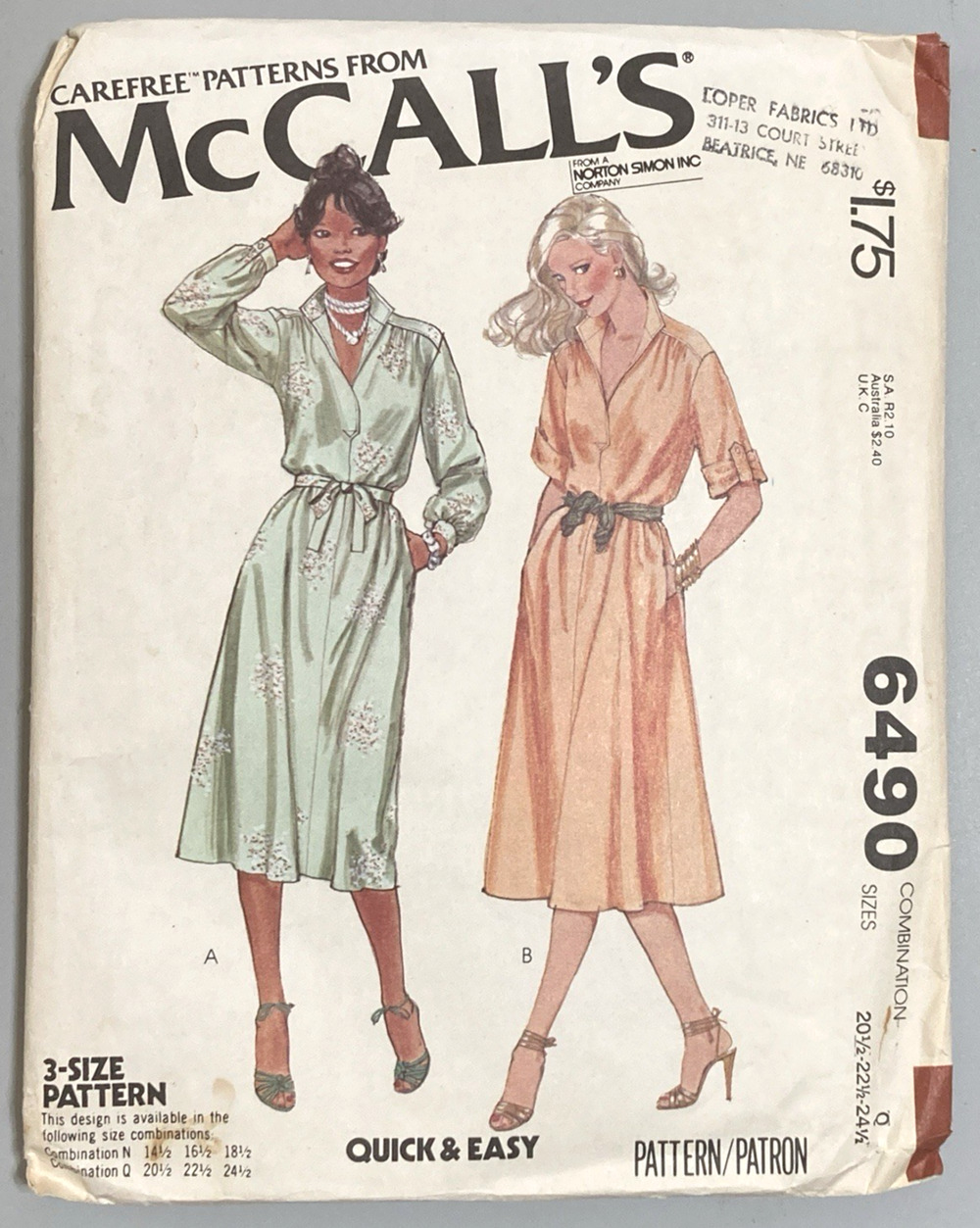 McCalls 6490 Pattern Vtg 1979 Half Size Shirt Dress Sz 20.5-24.5 UNCUT NOS